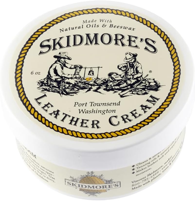 Skidmore's Leather Cream: All-Natural, Non-Toxic Leather Conditioner - Made in USA Since 1984. Water Repellent Formula Restores Leather Couches, Car Seats, Boots, Shoes, Purses, Bags, and Tack. 6 Oz