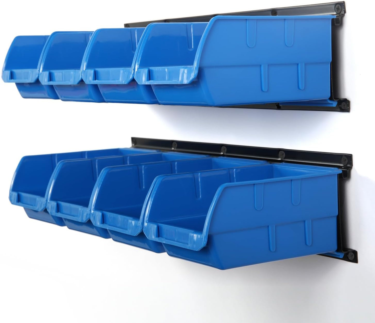 Wallmaster 8-Bin Storage Bins Garage Rack System 2-Tier Orange Tool Organizers Cube Baskets Wall Mount Organizations (Blue)