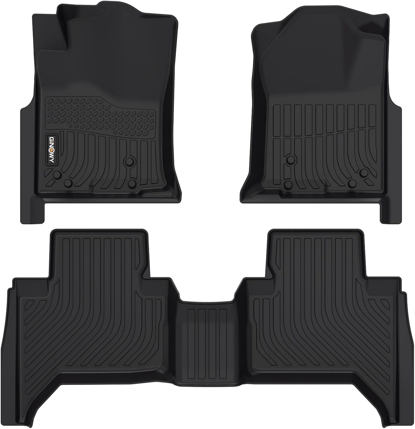 GINOWY- Floor Mats for Toyota Tacoma 2005-2015 Double Cab TPE All Weather Protection Car Mats for Toyota Tacoma, Non-Slip Floor Liners Waterproof Heavy Duty Automotive Accessories Black