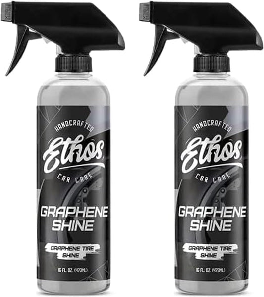 Ethos Graphene Shine - Trim & Tire Shine Spray, High Sheen, Non Greasy, Sling Free Finish! Conditions and Protects Rubber with UV Protection (16 Oz - 2Pack)