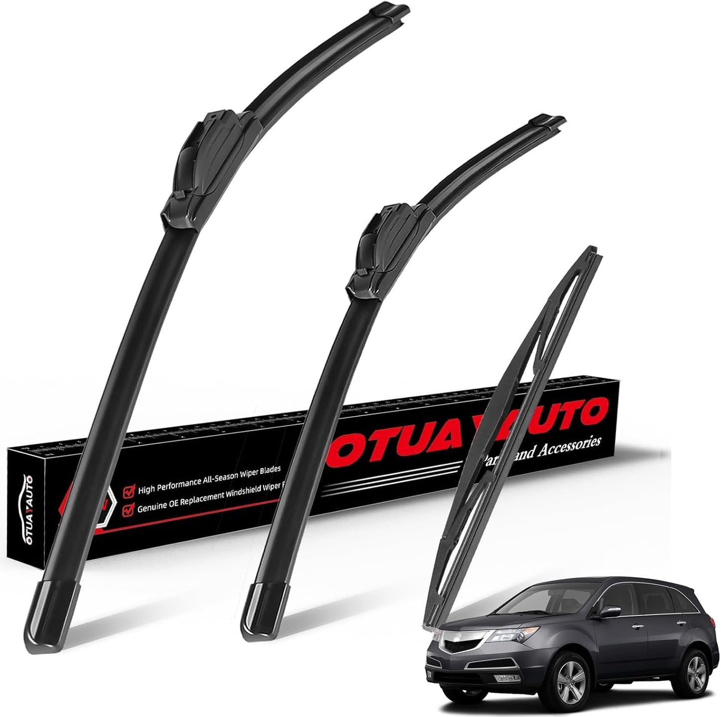 OTUAYAUTO Windshield Wiper Blades - Replacement for Acura MDX 2007-2013, Front and Rear Wiper Blade, J/U Hook - 26"+21"+12" (Pack of 3)