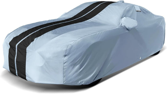iCarCover Custom Car Cover for Pontiac Sunbird 4-Door (1988-1994) Waterproof All-Weather Rain Snow UV Sun Protector Full Exterior Indoor Outdoor Car Cover (Stripe - Gray/Black)