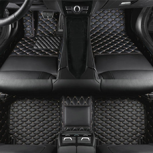 Customized Personalized car Floor mats, All-Weather Luxury car Floor mats, Waterproof and Anti Slip Leather car Floor mat Lining, 95% Customized car, Truck, and SUV Floor mats (Black Beige)