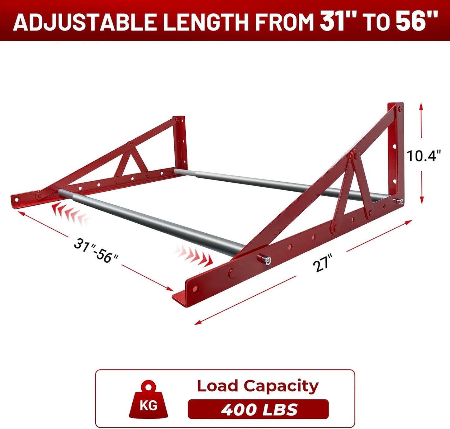 ROBLOCK Adjustable Tire Rack Wall Mount for Garage, Wheel Spare Tire Carriers with Heavy Duty Steel, Adjustable Length(31"-56"), Red