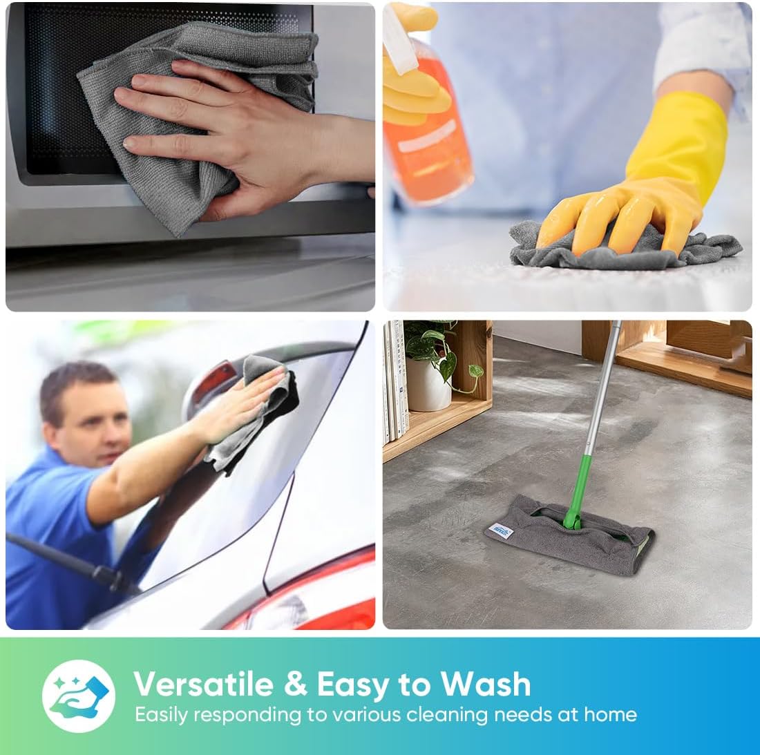 HOMEXCEL Grey Microfiber Cleaning Cloth, 24 Pack Cleaning Towels for Kitchen, Lint Free, Scratch-Free, Highly Absorbent, and Reusable Cleaning Rags for House, Window and Glass, Cars, 11.5 X11.5 inch