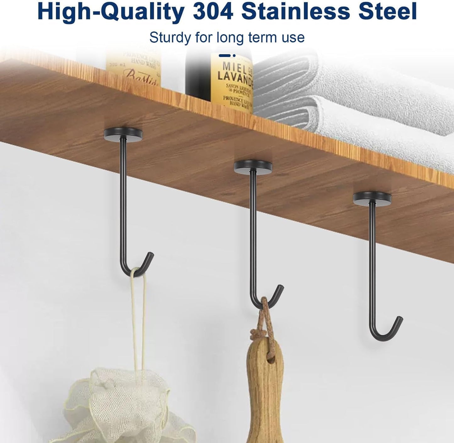 NearMoon Coat Hooks, Wall Hooks for Hanging Hat Hurse Robe, 304 Stainless Steel Heavy Duty Towel Hangers for Bathroom Livingroom Kitchen-Ceiling Hook, 6 Pack (6 Inch, Matte Black)