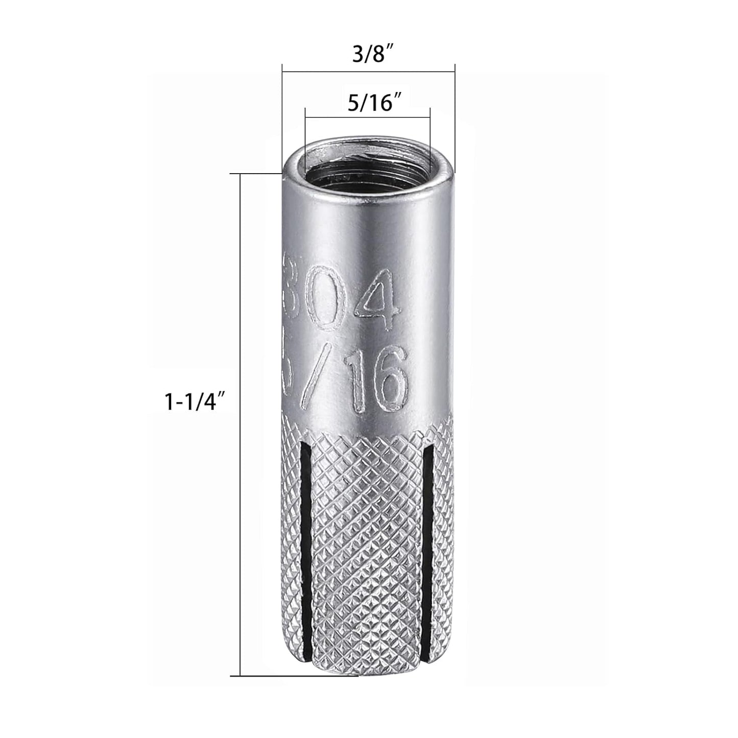 Wensilon(20 pcs) 5/16"-18 Premium Stainless Steel Drop in Anchors Assortment, Knurled Drop-in-Anchor for Solid Concrete, Internal Forced Expansion Screw Bolts