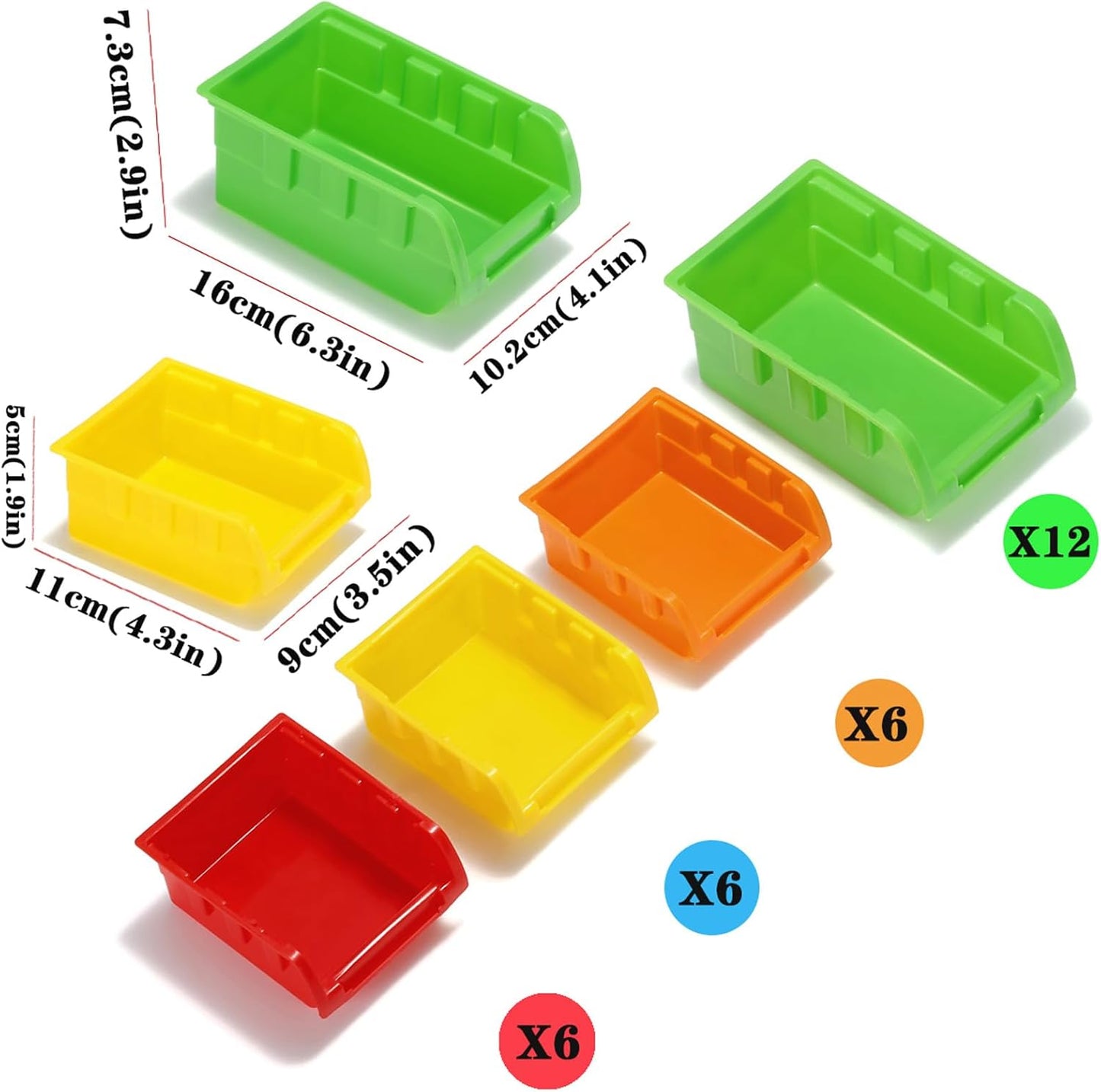 Wall Mounted Storage Bins Parts Rack 4 Colors Bin Organizer Garage Plastic Shop Tool, Garage Organizers and Storage (Style-Vivid) 25.2"*16.2"