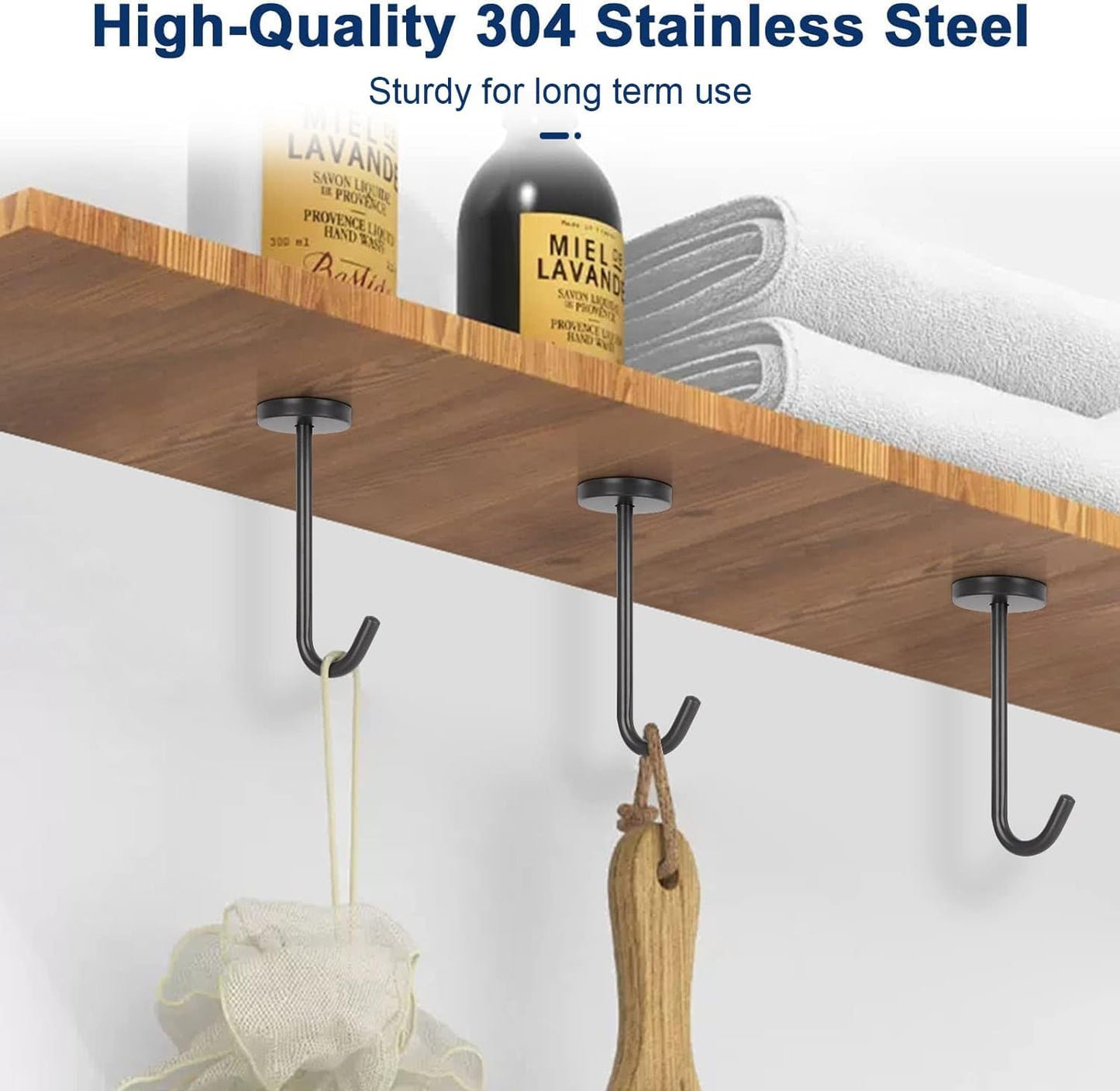 NearMoon Coat Hooks, Wall Hooks for Hanging Hat Hurse Robe, 304 Stainless Steel Heavy Duty Towel Hangers for Bathroom Livingroom Kitchen-Ceiling Hook, 6 Pack (4 Inch, Matte Black)