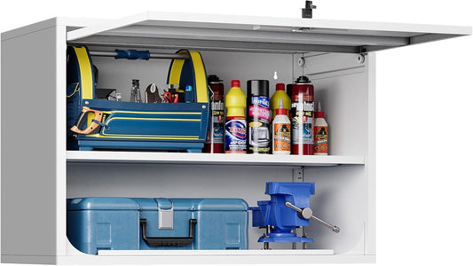 White Metal Wall Cabinet for Bathroom - Over the Toilet, Wall Mounted, Upper Storage, Garage Assembly Required