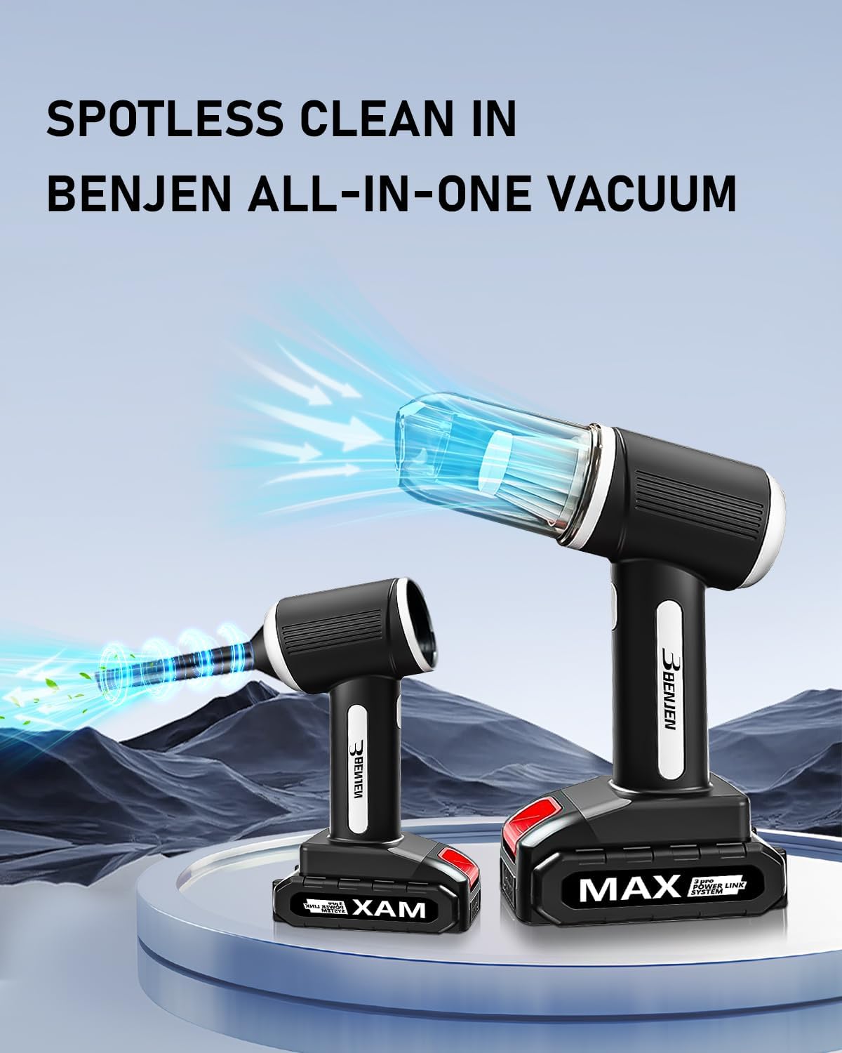 BENJEN Portable Vacuum Cleaner for Car, Cordless Handheld Car Vacuum 16000PA High Power with Brushless Motor, Two Batteries Long Endurance, Mini Vacuum Cleaner for Home, Office, Pet