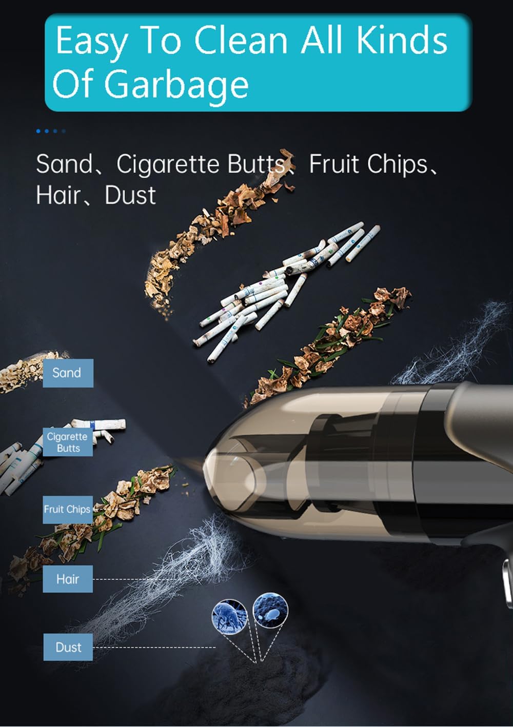 Small Car Vacuum Cleaner Cordless, Ultra Lightweight 0.68LB 3-IN-1 Mini Handheld Vacuum Portable with Strong Suction/Blowing/Vacuuming Air Dusters Type C Port High Power Motor for Home Office Computer