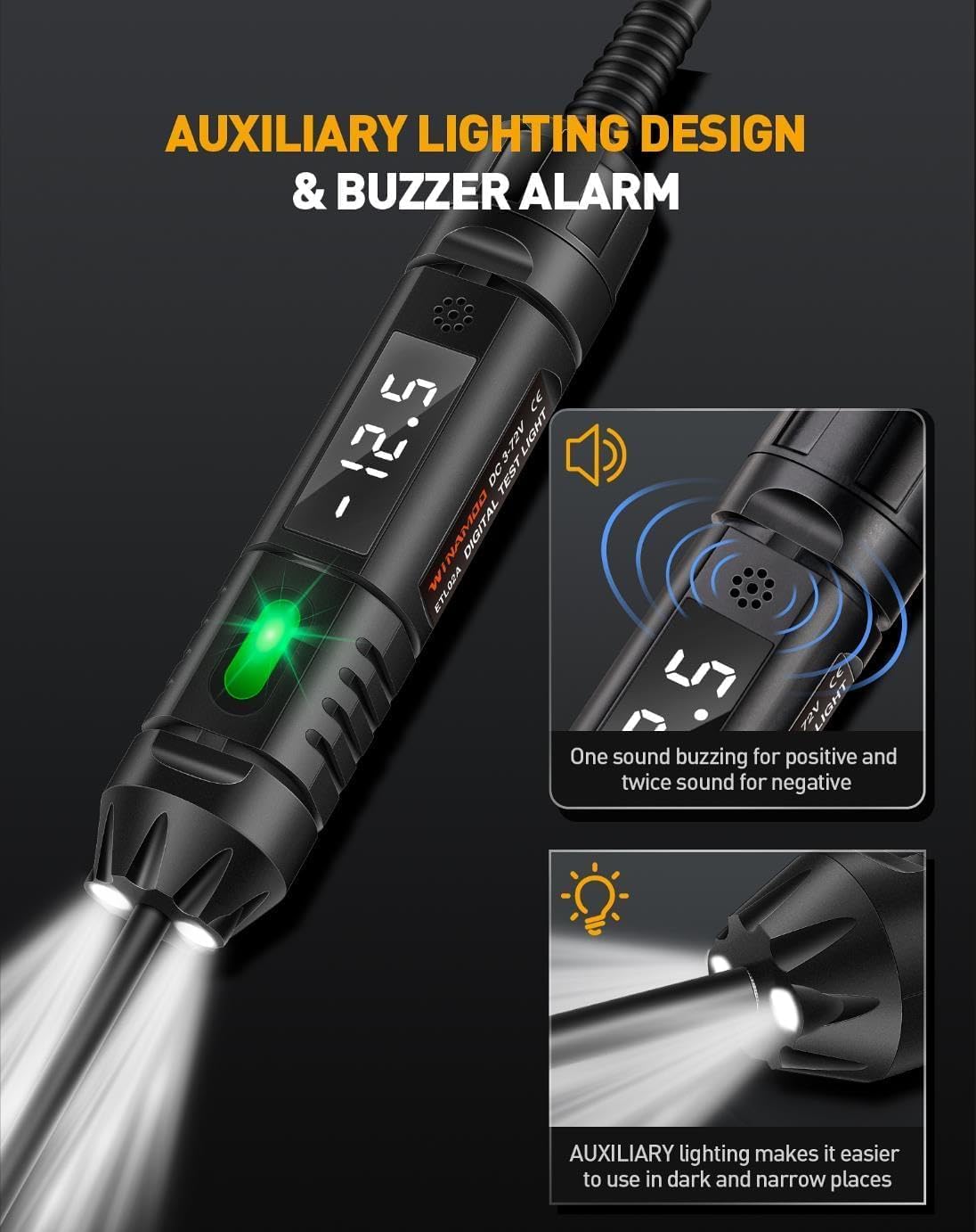 Upgraded Heavy Duty Circuit Tester with Buzzer, 3-72V DC Digital LED Test Light with Voltmeter, Automotive Light Tester with Illumination, Fuse Voltage Tester Auto Electrical Tool