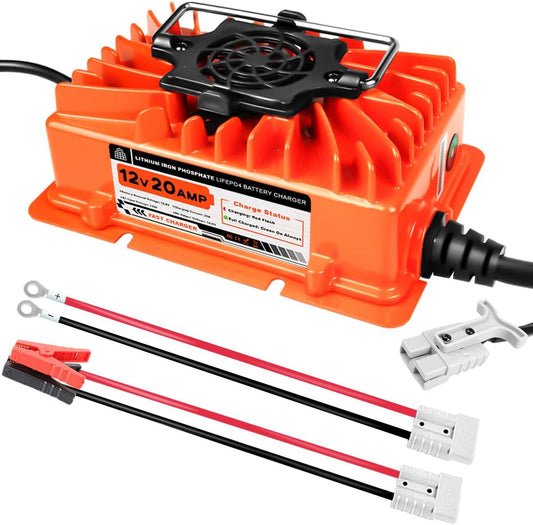 14.6V 20A LiFePO4 Battery Charger 12V Lithium Battery Charger with Anderson Plug AC to DC Smart Trickle Charger for Lithium Iron Deep Cycle Batteries of Trolling Motor RV Marine Car