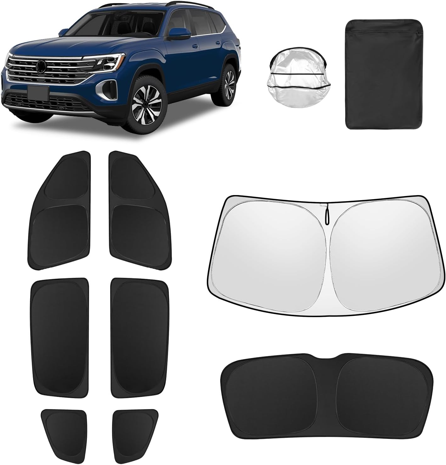 8pcs Car Window Shades for Volkswagen VW Atlas 2018-2025 Accessories,Windshield Side Rear Full Sunshade,Sun Visor UV Blocking, Privacy Protection and Blackout for Camping Outdoor
