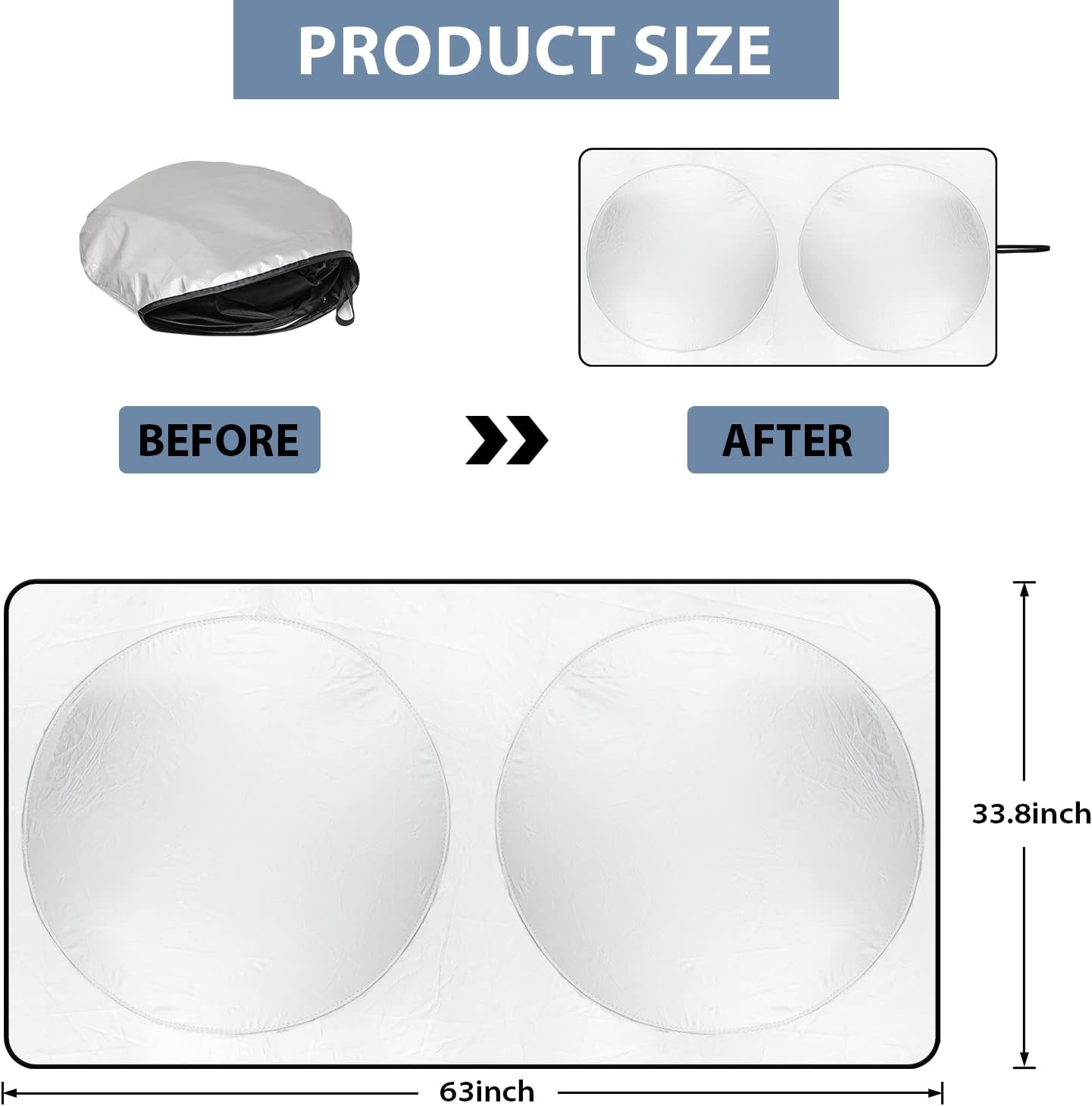 Windshield Sun Shade with Storage Pouch for SUVs, Durable 190T Polyester Sun Shield for Front Window, Portable Carry Car Accessories, Standard (63 inches x 34 inches)