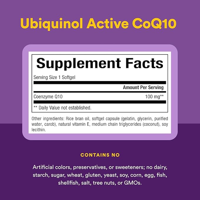 Natural Factors Coenzyme Q10 100 mg, Natural Coenzyme Q10 Supplement for Energy, Heart and Cognitive Support, 240 Softgels