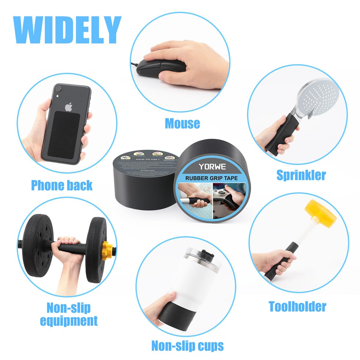 Rubber Grip Tape, Ultra-Thin Strong Adhesive Anti-Slip Waterproof Heat Resistant Wear-Resistant Cushion Pad, Making Handles or Contact Surfaces Safer, with Grip and Comfort (Black, 2In x 10Ft)