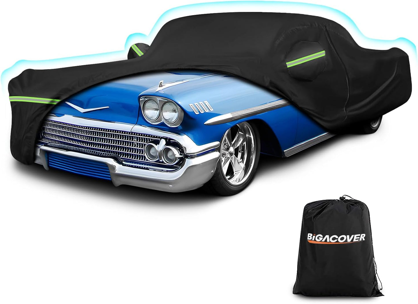 Waterproof Car Covers for Chevy Impala 2-Door/Bel Air/Biscayne 2/Sedan/Coupe 1958-1970,420D Oxford Cloth Sun Heat Protection Outdoor Covers with Driver Side Zipper Windproof Heavy Duty All Weather