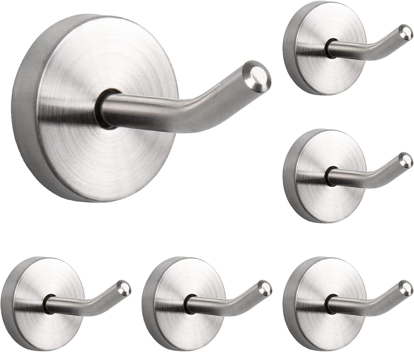 NearMoon Coat Hooks, Wall Hooks for Hanging Hat Hurse Robe, 304 Stainless Steel Heavy Duty Towel Hangers for Bathroom Livingroom Hotel Kitchen Garage, 6 Pack (2 Inch, Brushed Nickel)