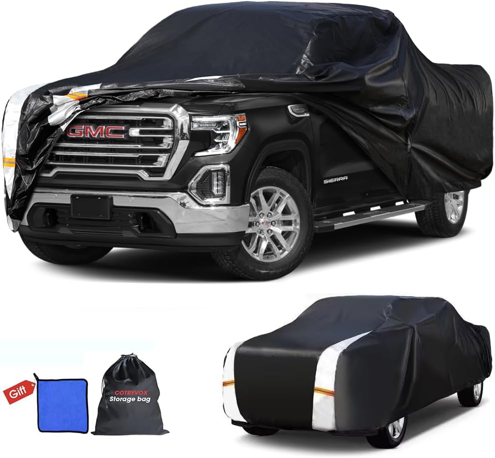 GMC Sierra Truck Cover Custom Fit 2002-2018 Regular Cab Long Bed(8.15') with Door Zipper, 10 Layers Outdoor Heavy Pickup Truck Cover Waterproof All Weather, Wind Dust Sun Protector.