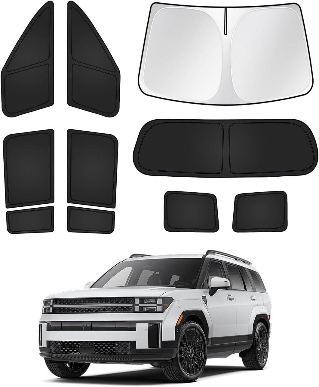 Sunshades for Hyundai Santa Fe 2024 2025 2026 Accessories Windshield Sun Shade Side Rear Window Shade Cover Sun Visor Shield Privacy Protection Keep Vehicle Cool Black 10PCS