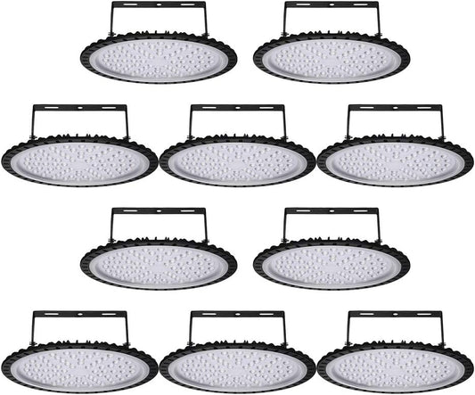 Viugreum 10 Pack 500W UFO LED High Bay Light, 50000LM 6500K Daylight White Ultra Thin LED Warehouse Lighting, IP65 Waterproof Commercial Bay Lighting for Garage Barn Workshop