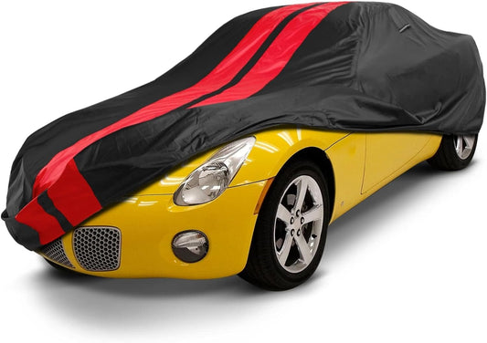 iCarCover Custom Car Cover for Pontiac Solstice (2006-2009) Waterproof All-Weather Rain Snow UV Sun Protector Full Exterior Indoor Outdoor Car Cover (Stripe - Black/Red)