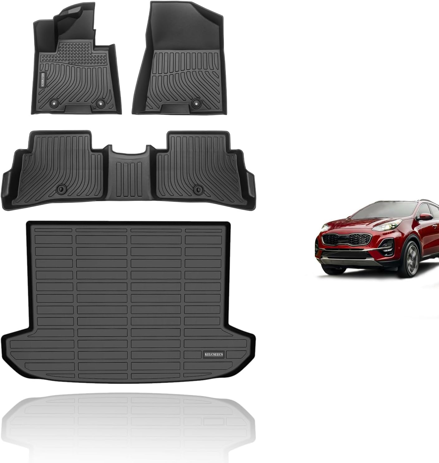 KELCSEECS® Floor Mats & Cargo Liner Fit for 2017-2022 Kia Sportage(Not Hybrid) All Weather Car Mats Floor Liners Trunk Mat Cargo Mat Sportage Floor Mats Trunk Liner(Cargo Tray in Upper Deck Position)