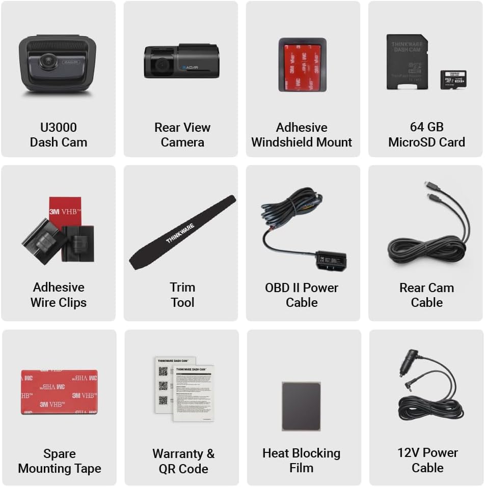 Thinkware 4K Dual Dash Cam, U3000 Front & Rear with Sony STARVIS 2, Radar Parking, Super Night Vision 4.0, Wi‑Fi, GPS