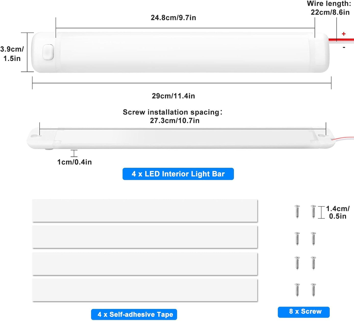 Linkstyle 12V Interior LED Light Bar, Super Bright 96LEDs Strip Lights with Switch, Enclosed Trailer Lamps for Car Truck Camper Van RV