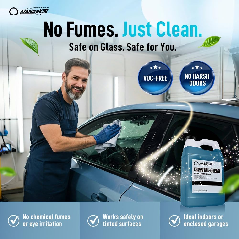 Nanoskin CRYSTAL-CLEAR VOC-Free Glass Cleaner 16 oz - Ultra-Concentrated, Eco-Friendly, Streak-Free Finish | Versatile Use for 40:1 Dilution | Perfectly Safe for Auto, Home, Garage & Beyond