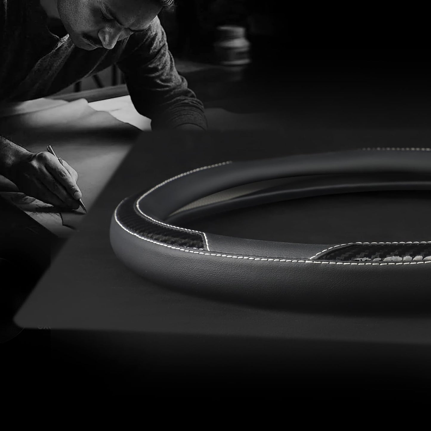 New Leather Car Steering Wheel Cover, Non-Slip Car Wheel Cover Protector Breathable Microfiber Leather Universal Fit for Most Cars(Black)