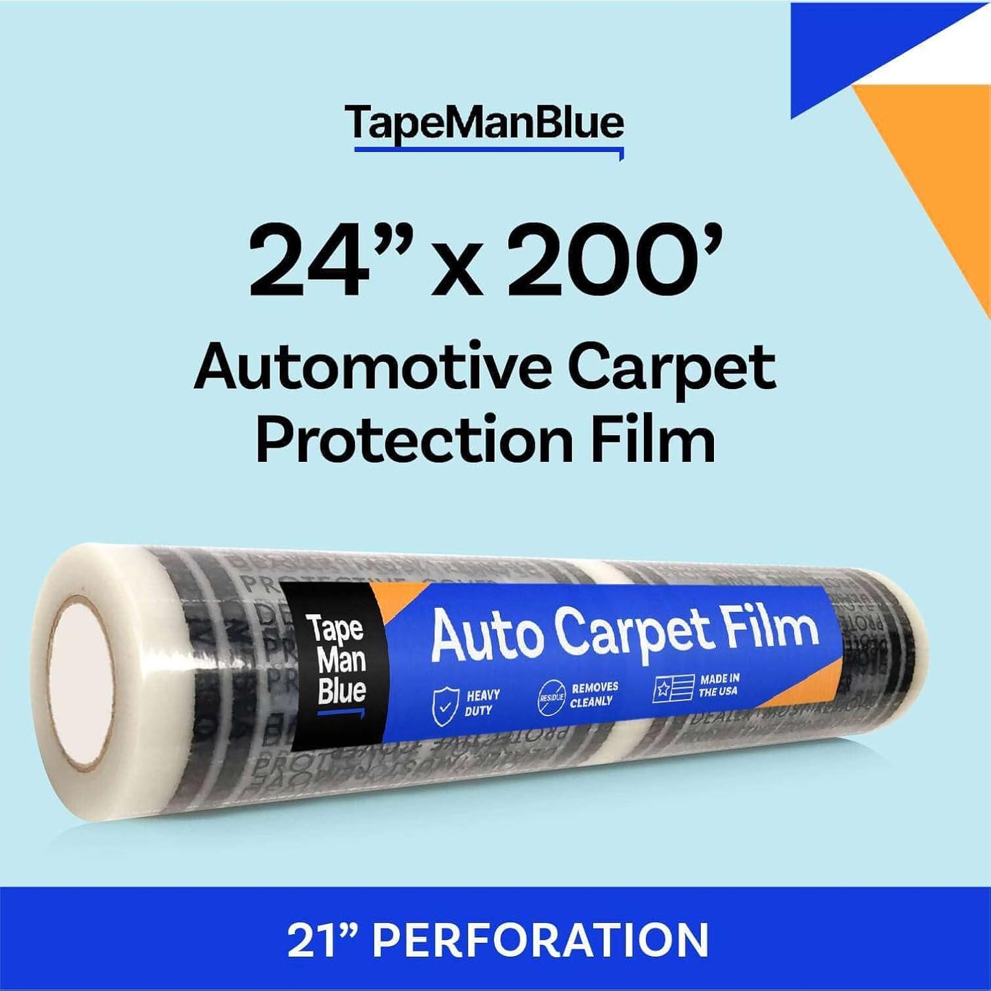 Auto Carpet Film, 24” Roll with 21” Perforation, 4 Mils Thick, Dealer Must Remove Protective Cover, Plastic Floor Mats for Car Carpet Protection, Made in USA (24" x 200' Roll)