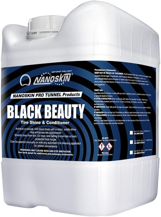 Nanoskin Black Beauty Tire Shine & Conditioner 5 Gallons - Water-Repellent & UV Resistant - Non-Greasy Finish - Restores Black Look | Works with Manual & Automatic Applicators for Cars, Trucks, SUV