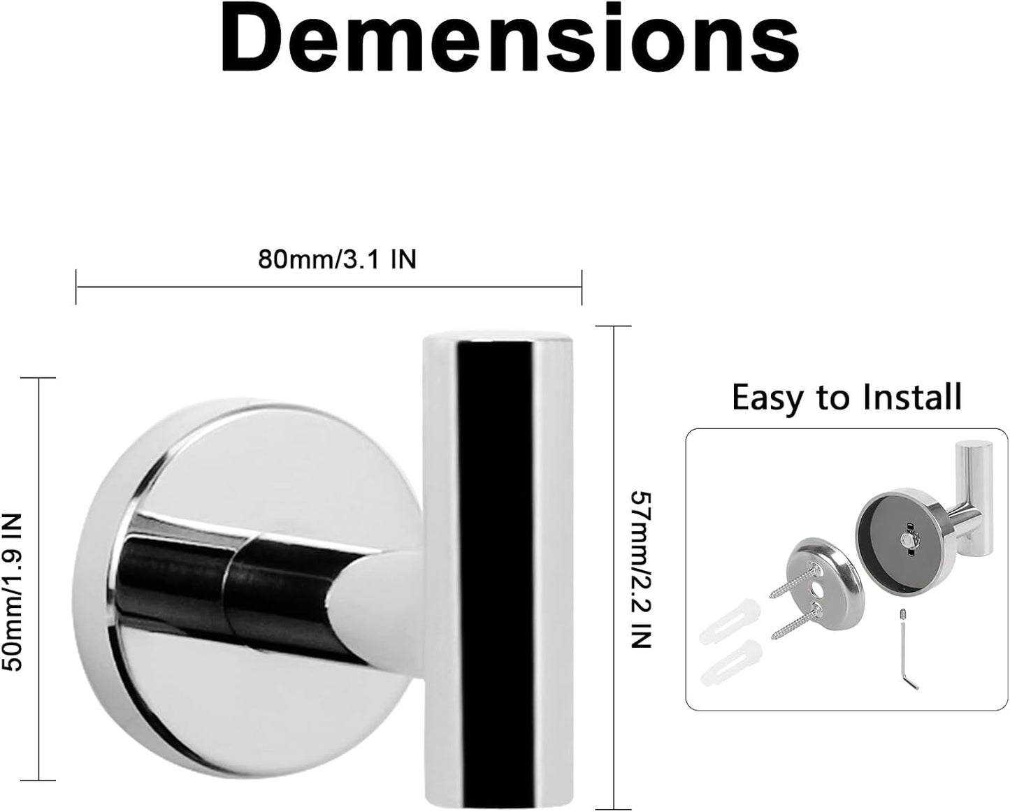 NearMoon Bath Towel Hooks- SUS 304 Stainless Steel Robe Hook Holder, Heavy Duty Coat Hook for Bathroom Livingroom Hotel Kitchen Garage, Wall Mounted (Chrome Finish, 16 Pack)