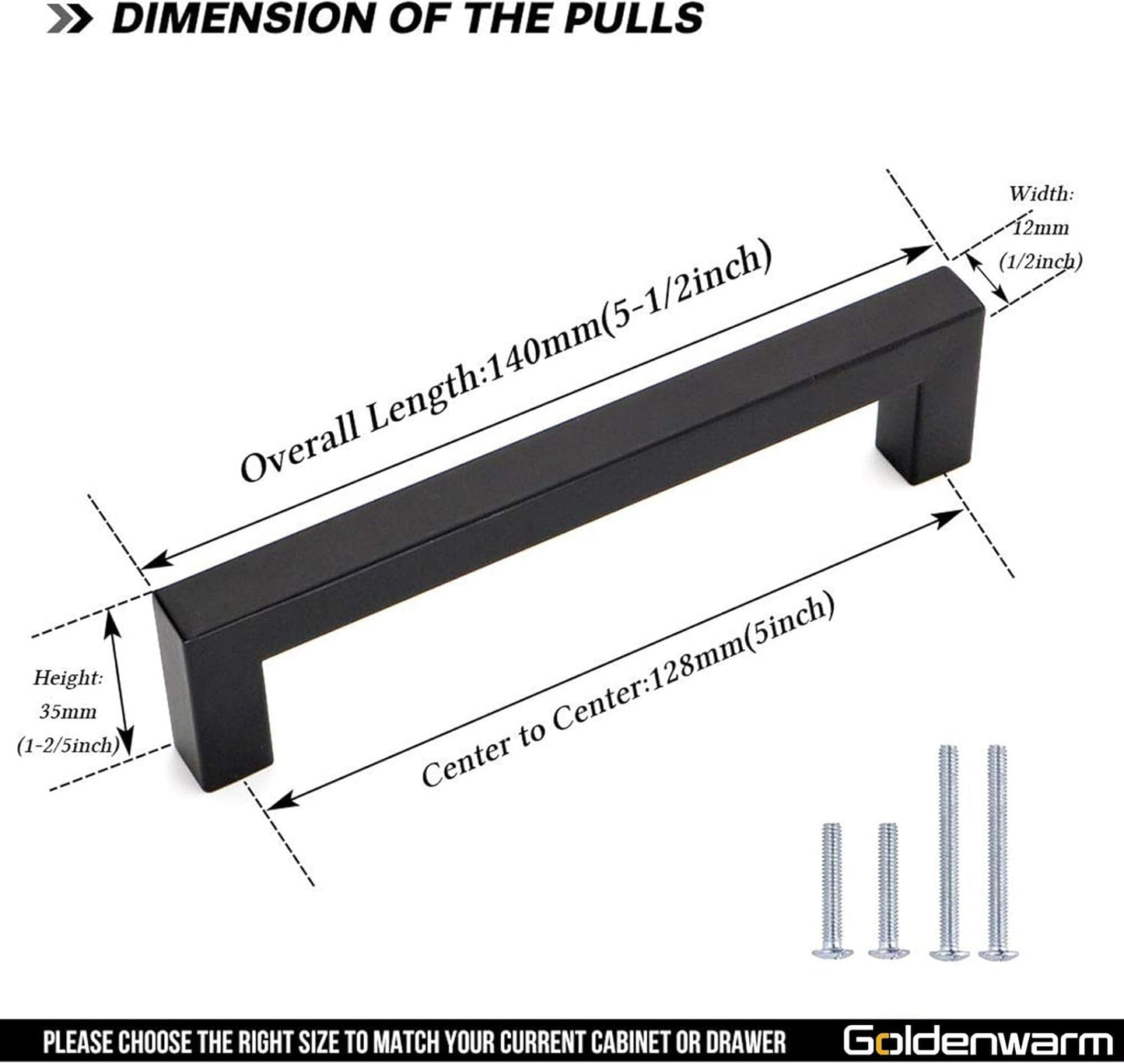 goldenwarm 200 Pack 5 Inch Black Cabinet Handles - Matte Black Drawer Pulls Stainless Steel - 128mm Cabinet Hardware Square Bar Modern Cabinet Pulls for Kitchen Bathroom Cupboard