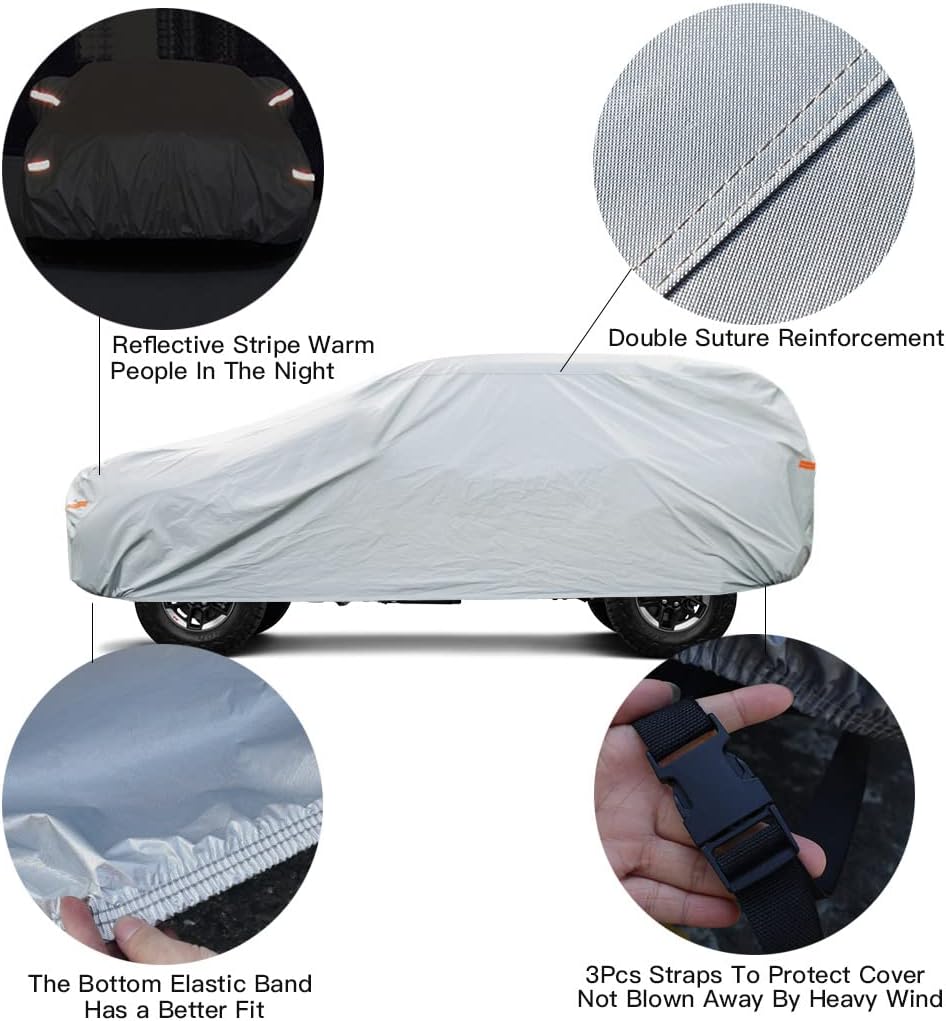 Kayme Large SUV Car Cover Waterproof All Weather for Automobiles, Outdoor Full Size SUV Cover Rain Sun UV Protection, Universal Fit for Chevrolet Tahoe, Lincoln MKT, GMC Envoy (207-214 inch)