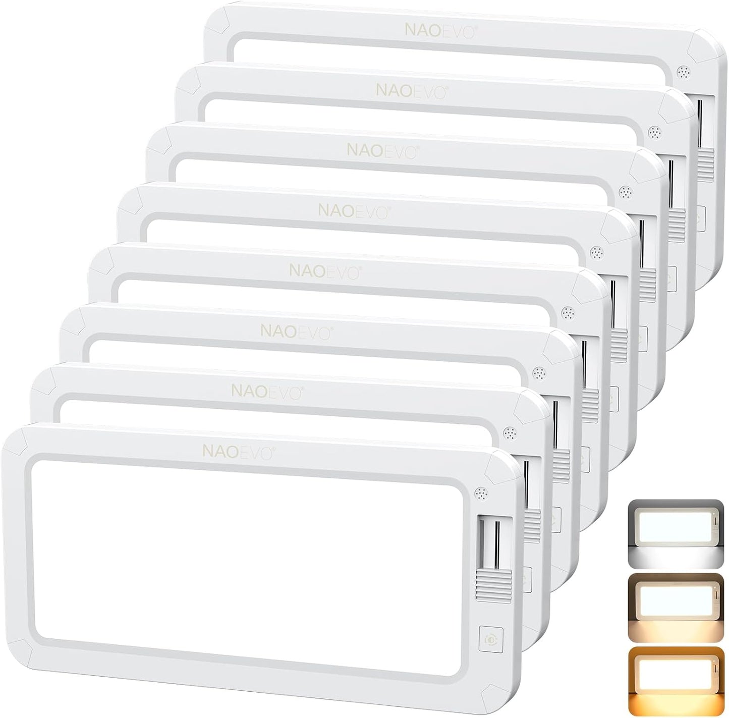 NAOEVO RV Lights Interior 2070LX, 1500LM RV LED Light Interior 12V, Camper Lights with 3 Color and Stepless Dimming, Energy-efficient Ceiling Light for Trailer Boat Car(8Pack, 2900-6500K)