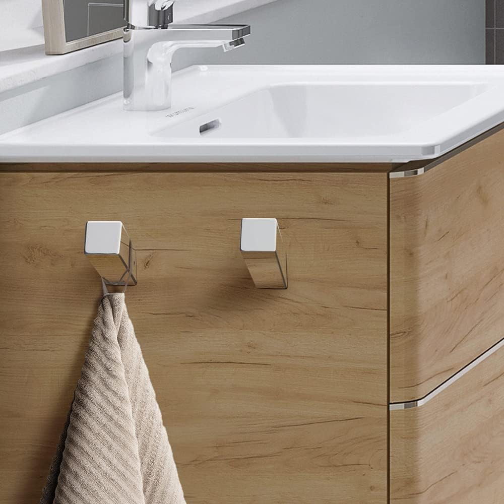 NINETREX Towel Hooks Chrome SUS 304 Stainless Steel 2 Pack Heavy Duty Modern Wall Hooks Silver Robe Hook for Bathroom Livingroom Hotel Style Wall Mounted，Polished Chrome Silver Hooks