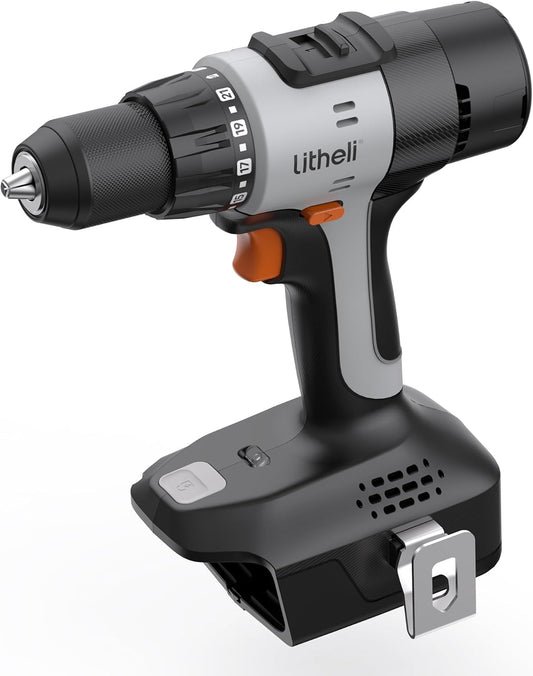 Litheli Cordless Drill Driver, Electric Power Drill with 2 Variable Speed Settings, 1/2 Inch Keyless Chuck, 21+1 Clutch Settings with Maximum Torque of 443 In-lbs (Battery and Charger not Included)