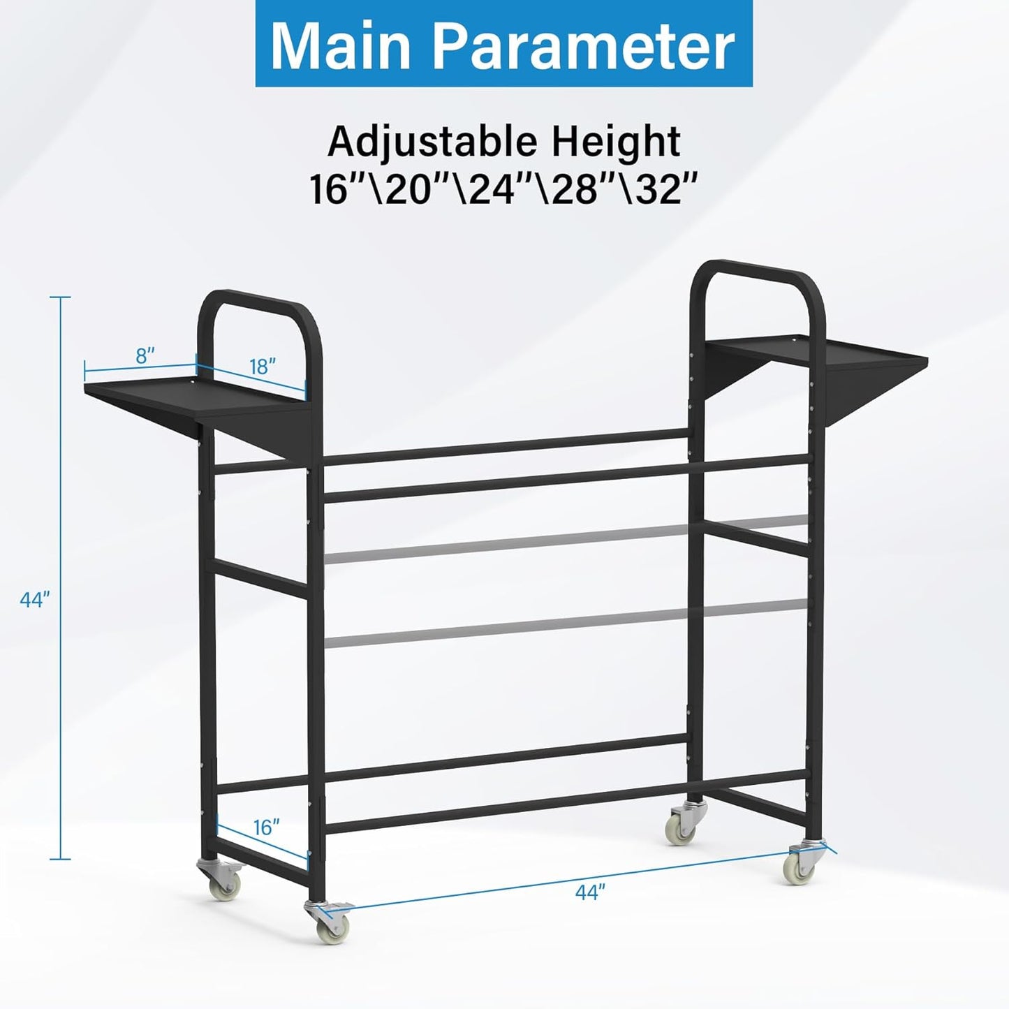 Tire Storage Rack 44" x 44" x 18" w/Anti-dust Cover, Rolling Tire Rack Adjustable, Tire Rack for Garage Black w/4 Swivel Casters & 2 Storage Shelf for Garage Storage