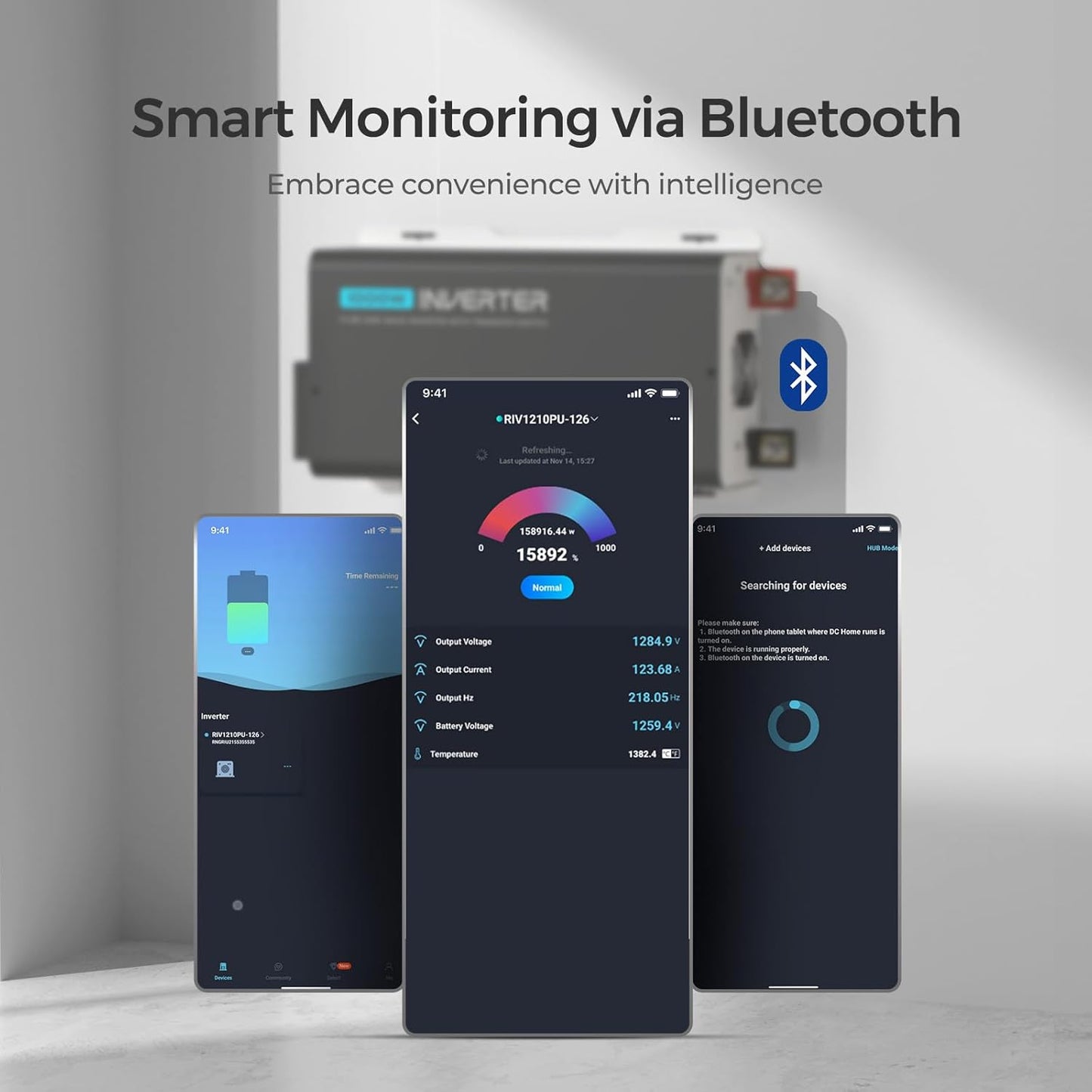 Renogy Inverter PUH, 1000W Pure Sine Wave Power Inverter with UPS Transfer Switch & Bluetooth, 12V DC to 120V AC Converter for RV, Truck, Home,Camping - 2000W Surge Power, Remote Monitoring
