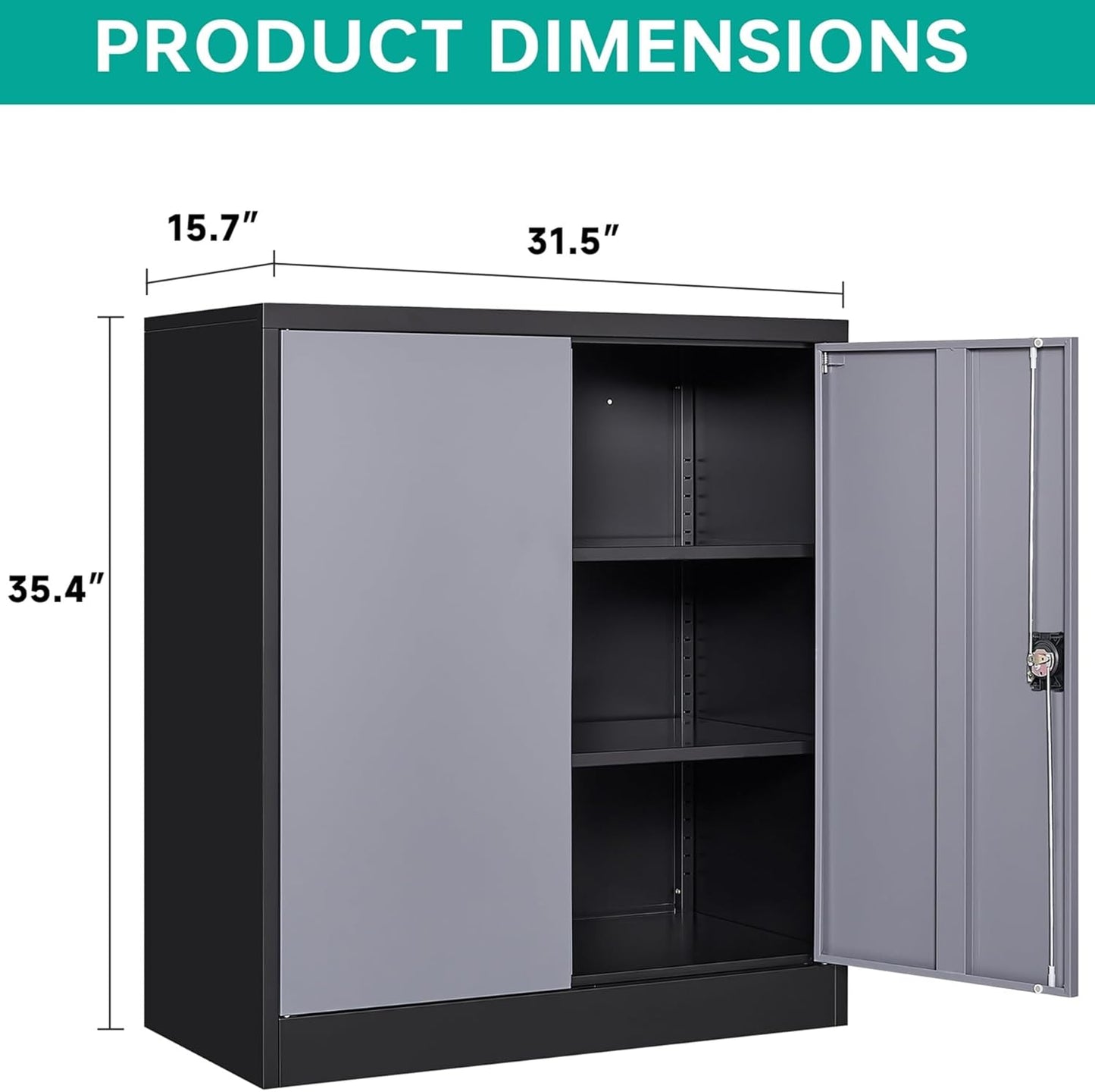 SISESOL Small Metal Cabinet with Shelves,36 inch Garage Storage Cabinet with Lock,Gray Metal Storage Cabinets with Locking Doors,Small Steel Lockable Cabinets for Home,Office,Shop,Garage