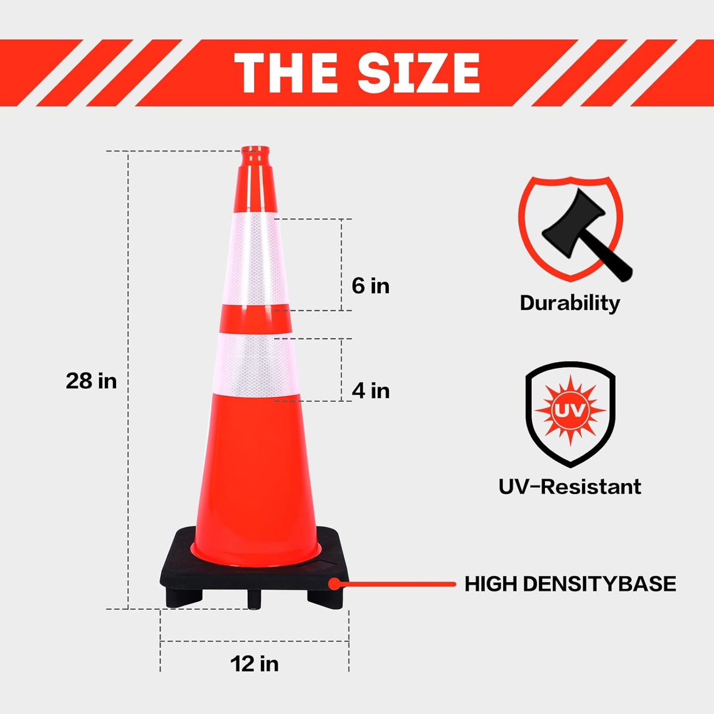 Traffic Cones 28 inch 6 Pack Heavy Duty Safety Cones Orange with Reflective Collars Fit Parking Lot,Driveway Road Traffic Control Construction Cones