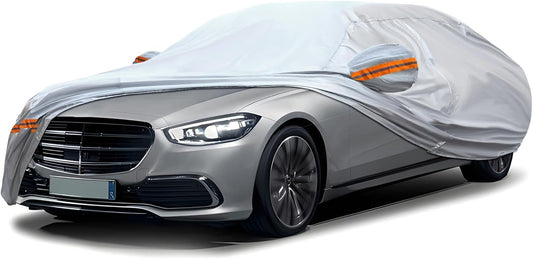 KEYOOG 6-Layer Full Car Cover is All-Weather Waterproof, Fit for 205"-216" Length Sedan, Universal in All Seasons, Snow Prevention, Rainproof, Acid Rainproof, Sunscreen, Orange Reflective Strip