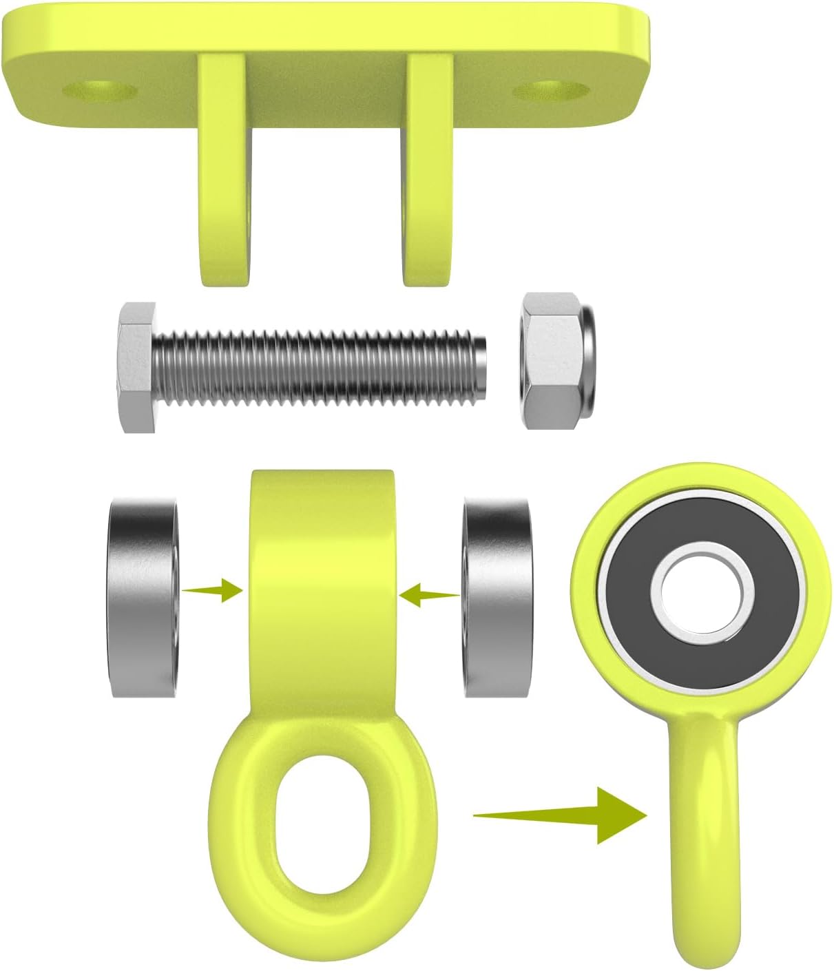 BETOOLL Swing Hangers with Bearing, Heavy Duty Porch Swing Hanging Kit for Outdoor Playground Tree Ceiling Mount Hardware Brackets with Snap Hooks for Yoga Hammock Sandbag Accessories 2PCS Yellow