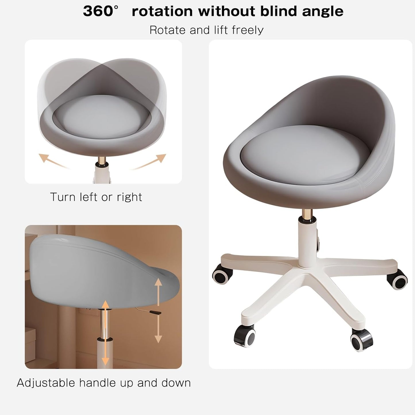 Rolling Stool Set of 3 Rolling Hydraulic Salon Stool with Low Backrest - Adjustable Swivel Chair for SPA, Shop, Salon, Massage, or Medical Office Dark Grey