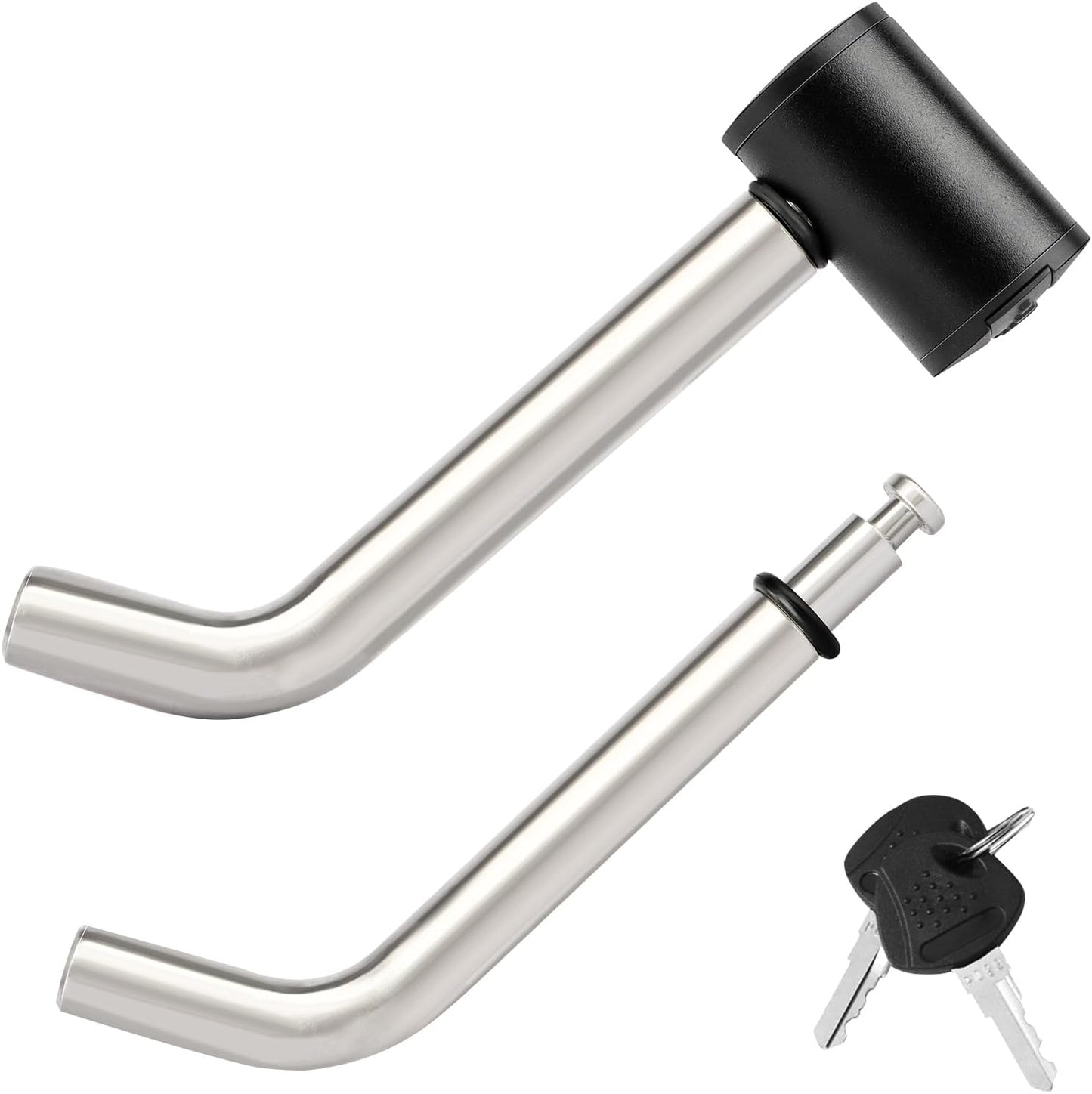 METOWARE Right-Angle Receiver Lock for Class I-IV, Stainless Steel, 1/2” and 5/8” Dual Bent Pin, Compatible with Most Hitches for Trailer Truck Car