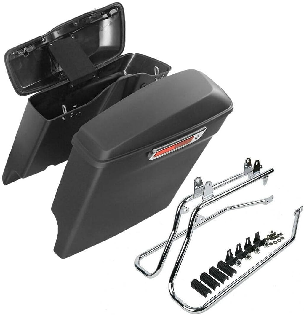 XFMT Matte Black 5" Stretched Extended Saddlebags Hard Saddle Bags W/Chrome Conversion Bracket For Harley Softail Heritage Deluxe 1984-2017